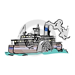 Big cartoon steamship - vector illustration isolated on a white background