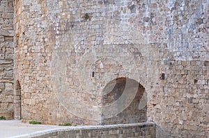 Big castle wall stone architecture building with entrance detail