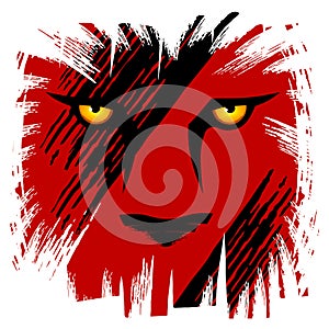 Big cat face close up in red and black with grunge outline sports logo emblem t-shirt