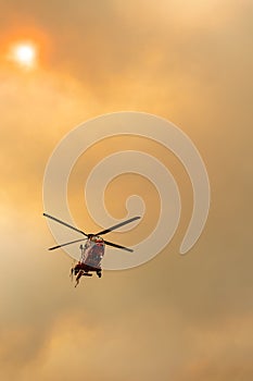 Big catastrophic forest fire in Alexandroupolis Evros Greece, near airport and Apalos, emergency situation, Aerial firefighting