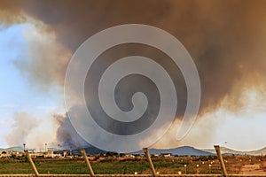 Big catastrophic forest fire in Alexandroupolis Evros Greece, near airport and Apalos, emergency situation, Aerial firefighting