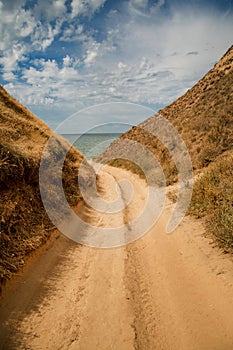 Big cave canyon in the Kherson region on the seashore