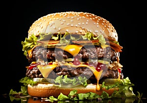 Big cheeseburger. Traditional fast food. AI generated