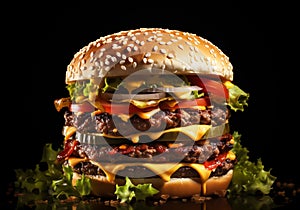 Big cheeseburger. Traditional fast food. AI generated