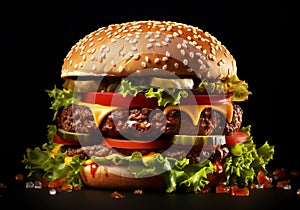 Big cheeseburger. Traditional fast food. AI generated