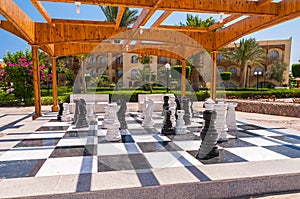 Big chessboard outdoor in tropical garden