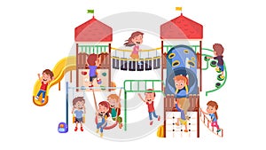 Big children playground. Enjoying playing activity