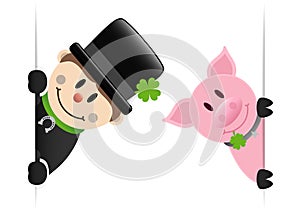 Big Chimney Sweep And Pig With Shamrock Looking Inside Banner