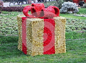 Big Christmas gift on the grass