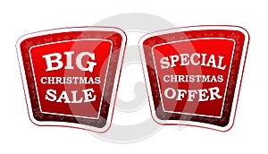 big christmas sale and special christmas offer on retro red banners with snowflakes