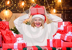 So big. christmas sales. Boxing day concept. winter holiday. New year shopping. Woman at christmas time. happy new year