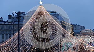 Big christmas tree on Manezhnaya Square in Moscow