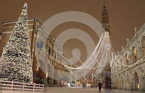 Big Christmas tree with snow in Vicenza in Italy photo