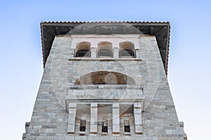 Big church bell tower on Rhodes island in Rhodes Greek town