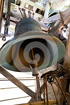 Big church religious bell ringing in Saint Martin de Re