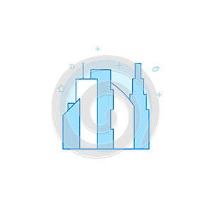 Big city, business center skyline flat vector icon. Filled line style. Blue monochrome design. Editable stroke