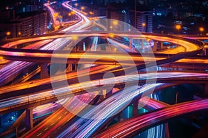 Big city highway web with long exposure car traffic lights