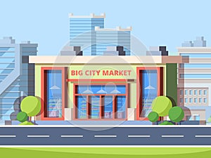 Big city market colorful flat vector illustration