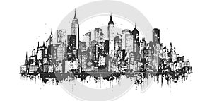 Big city silhouette sketch hand drawn in doodle. Vector illustration design