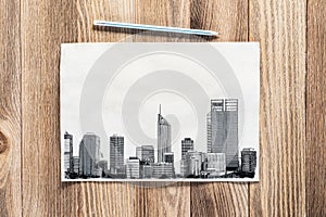 Big city skyline pencil draw