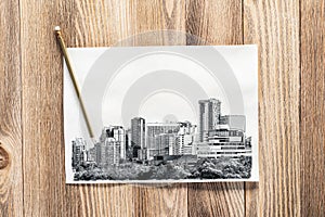 Big city skyline pencil draw