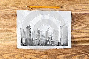 Big city skyline pencil draw