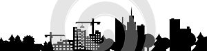 Big city and suburbs silhouette. Construction of residential buildings in the city. Vector illustration