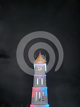 The big clock in the night, beutiful Bukittinggi Indonesia.