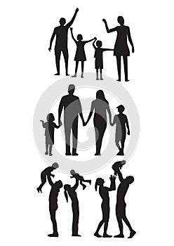 Big collect Silhouette Happy Family with child on walk, Illustration for Design