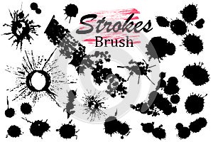 Big collection of black paint, ink brush strokes, brushes, lines, grungy