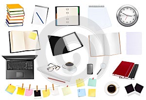 Big collection of business and office supplies.