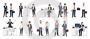 Big collection of business people or office workers dressed in smart clothing in different situations - making deal photo