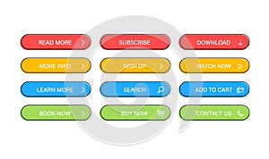 Big collection buttons Read More, learn more, download, subscribe, buy now, sign up, search, conatact us. Different colorful