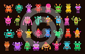 Big collection of cartoon funny monsters. Vector illustration