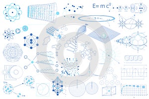 Big collection of elements, symbols and schemes of physics