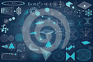 Big collection of elements, symbols and schemes of physics