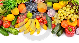 Big collection of fruits and vegetables isolated on white background.