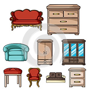 Big collection of furniture and home interior vector symbol