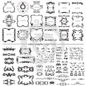 Big collection of hand drawn frame swirls and curles.