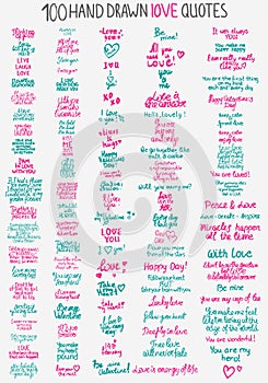 Big collection of 100 handdrawn love quotes photo