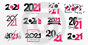 Big Collection of 2021 Happy New Year logo text design. 2021 number design template. Vector happy new year symbols with pink and