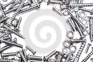 Big Collection Of Iron Screws, Wood Screws and Bolts With A Free Circle For Text In The Middle