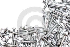 Big Collection Of Iron Screws, Wood Screws and Bolts With A Free Rectangle For Text In The Upper Left Corner