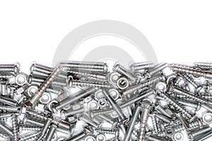 Big Collection Of Iron Screws, Wood Screws and Bolts With Free Space In The Upper Half