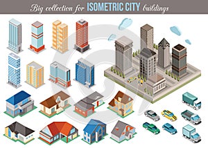 Big collection for isometric city buildings. Set photo