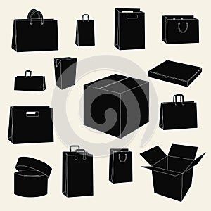 Big collection of papar hand bag and box icons photo