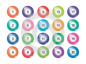 Big collection of realistic isolated bingo and lottery balls with numbers