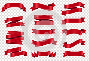 Big Collection Red Ribbons Isolated Transparent Background