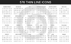 Big collection of 576 thin line icon. Web icons. Business, finance, seo, shopping, logistics, medical, health, people, teamwork, photo