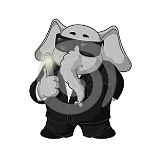 Big collection vector cartoon characters of elephants on an isolated background. Erasing memory. In a black suit.